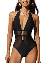 CUPSHE Women's One Piece Swimsuit Deep V Neck Halter Back Tie – Black M