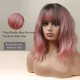 Esmee 14-inch Short Pink Wig with Bangs Synthetic Hair for Women – Ombre
