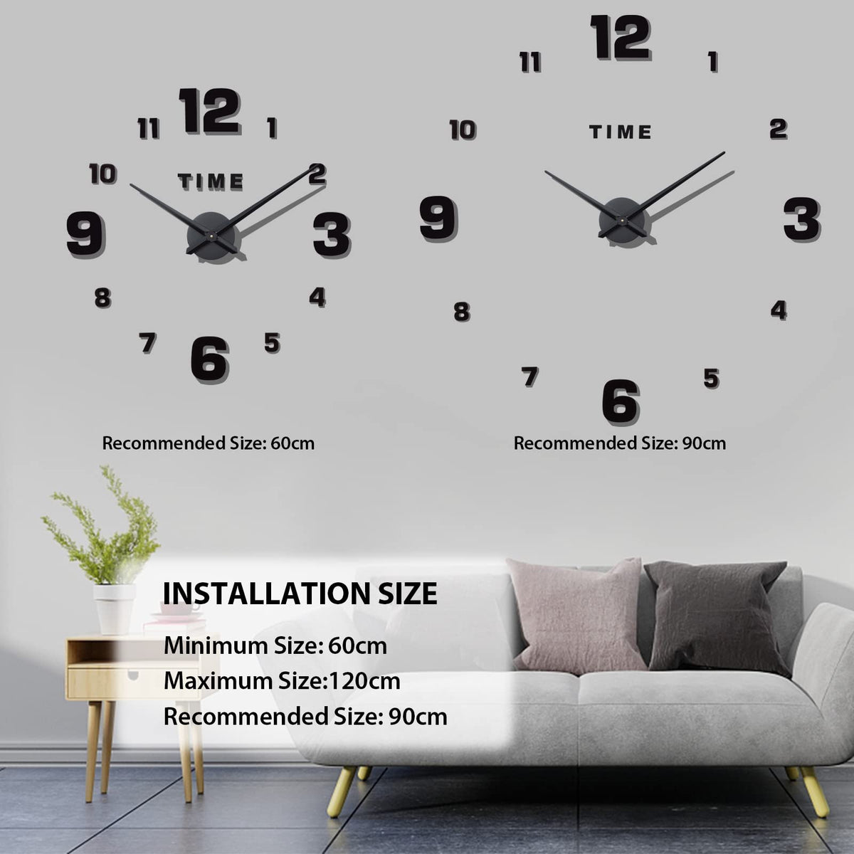 Warminn Wall Clock, DIY Sticker Wall Clock Modern Frameless 3D Wall Clock Roman Numerals Mirror Sticker Art Wall Clock Home Decor Crafts Large Clock for Office Living Room Bedroom (Black)