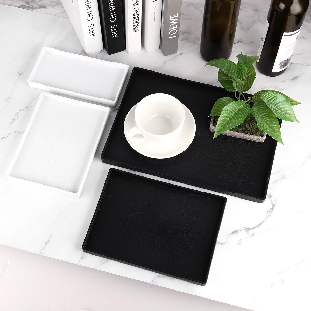 Tăvi decorative dreptunghiulare pentru baie sau masă, set 2 bucăți – Alb