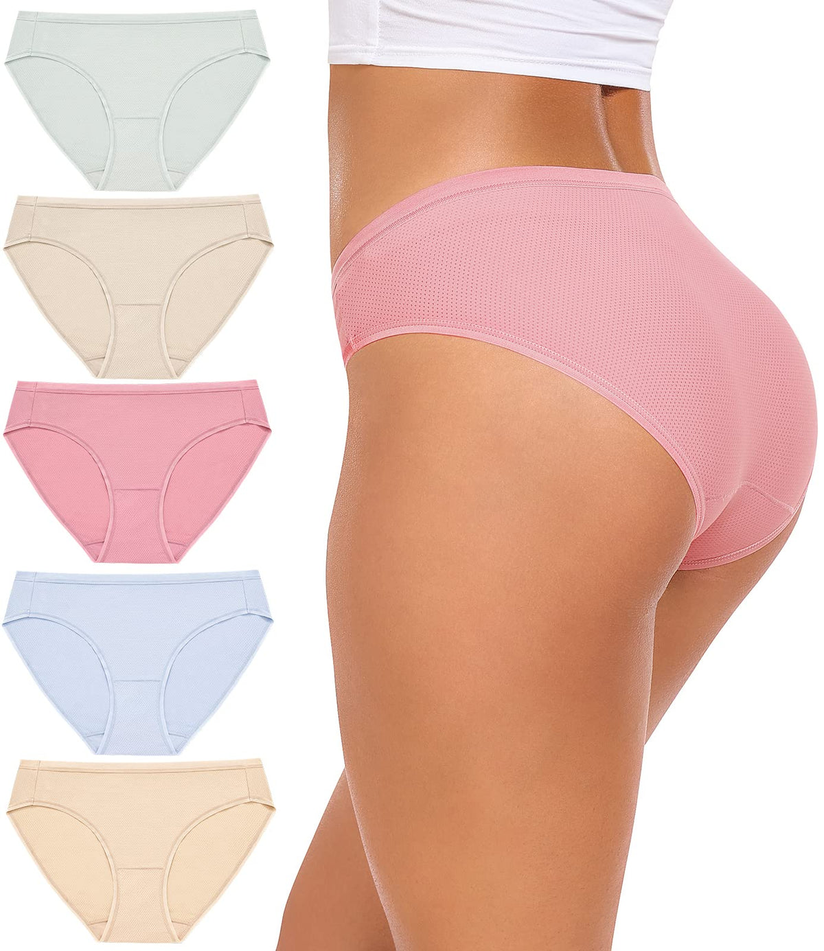 Women's Mesh Bikini Briefs Breathable Stretch 5-Pack – Black L