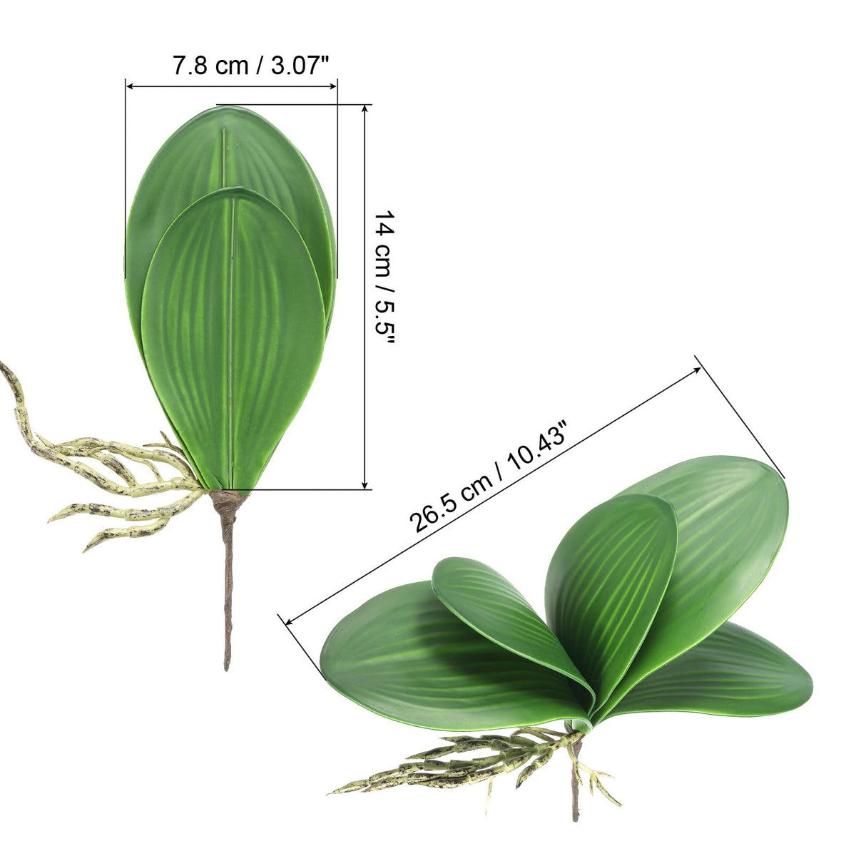 Artificial Phalaenopsis Leaves 5.5in 2pc Realistic Latex for Pot Decoration – Green