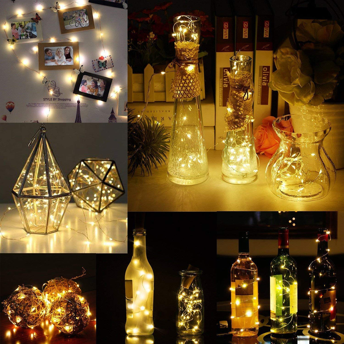 Solar Wine Bottle String Lights 1m 10 LEDs Cork Copper Wire – Warm White Pack of 6