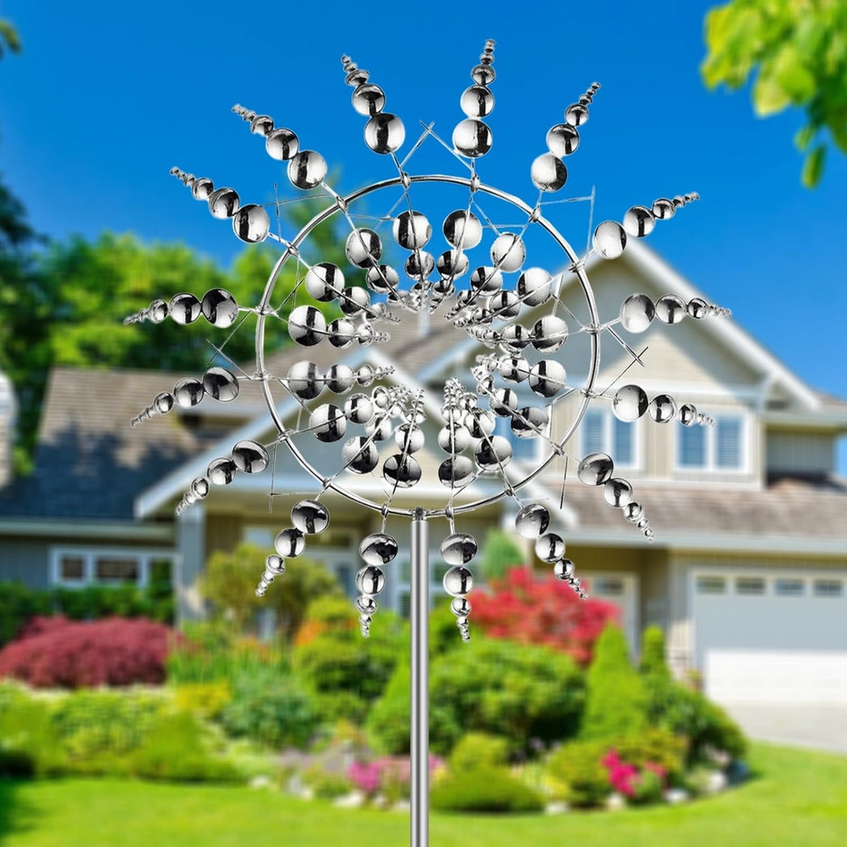 3D Kinetic Metal Windmill Garden Sculpture Decorative Patio Lawn Ornament