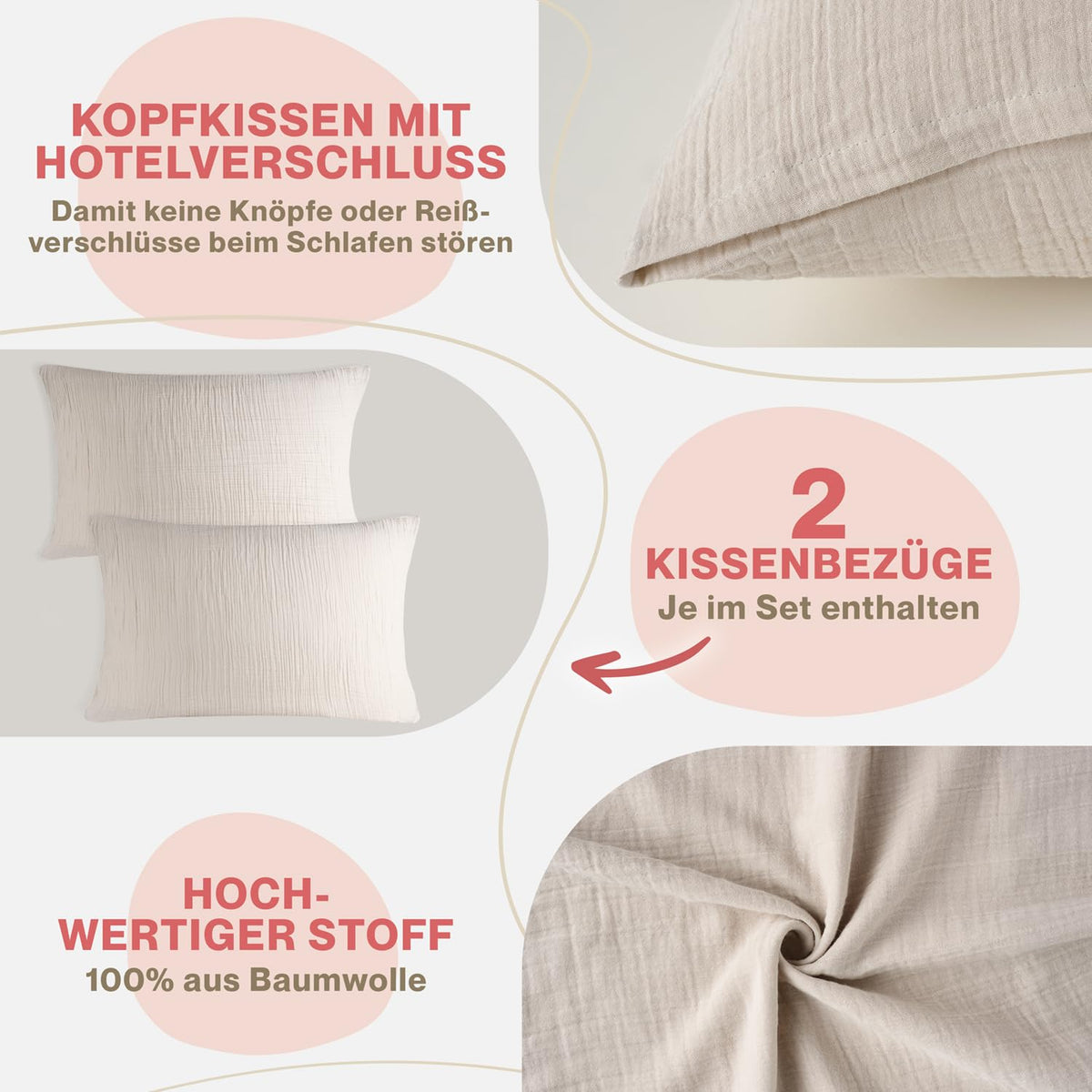 Muslin Pillowcases Set of 2 40x80 cm – Grey