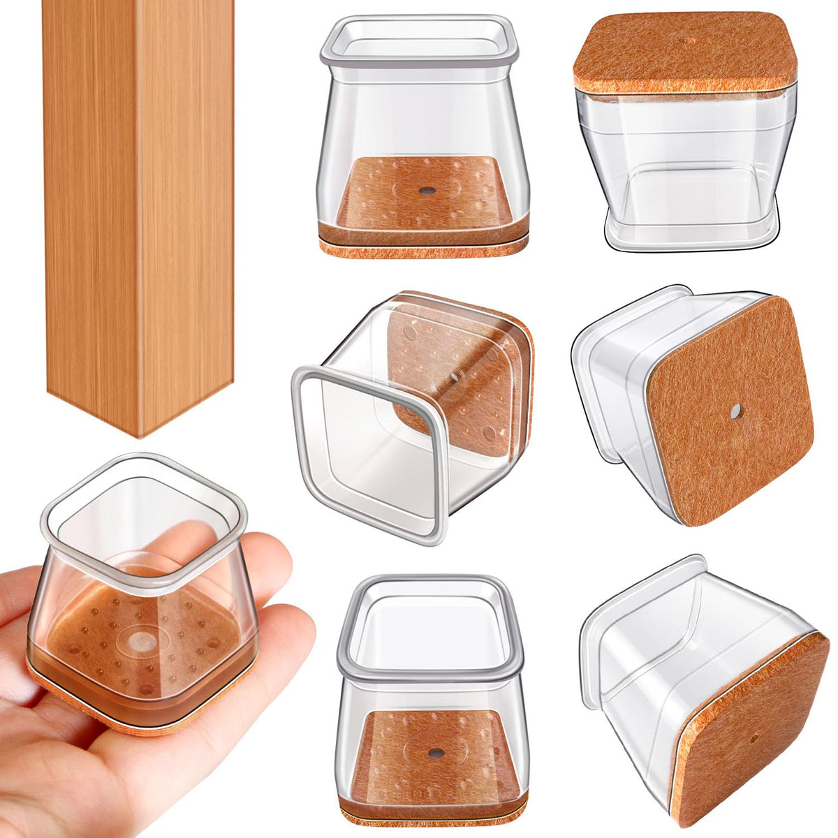20 Pieces Square Chair Pads (Scope of Application 26-40 mm) Silicone Chair Pads, Transparent Chair Leg Protectors, Anti-Scratch Floor Protection