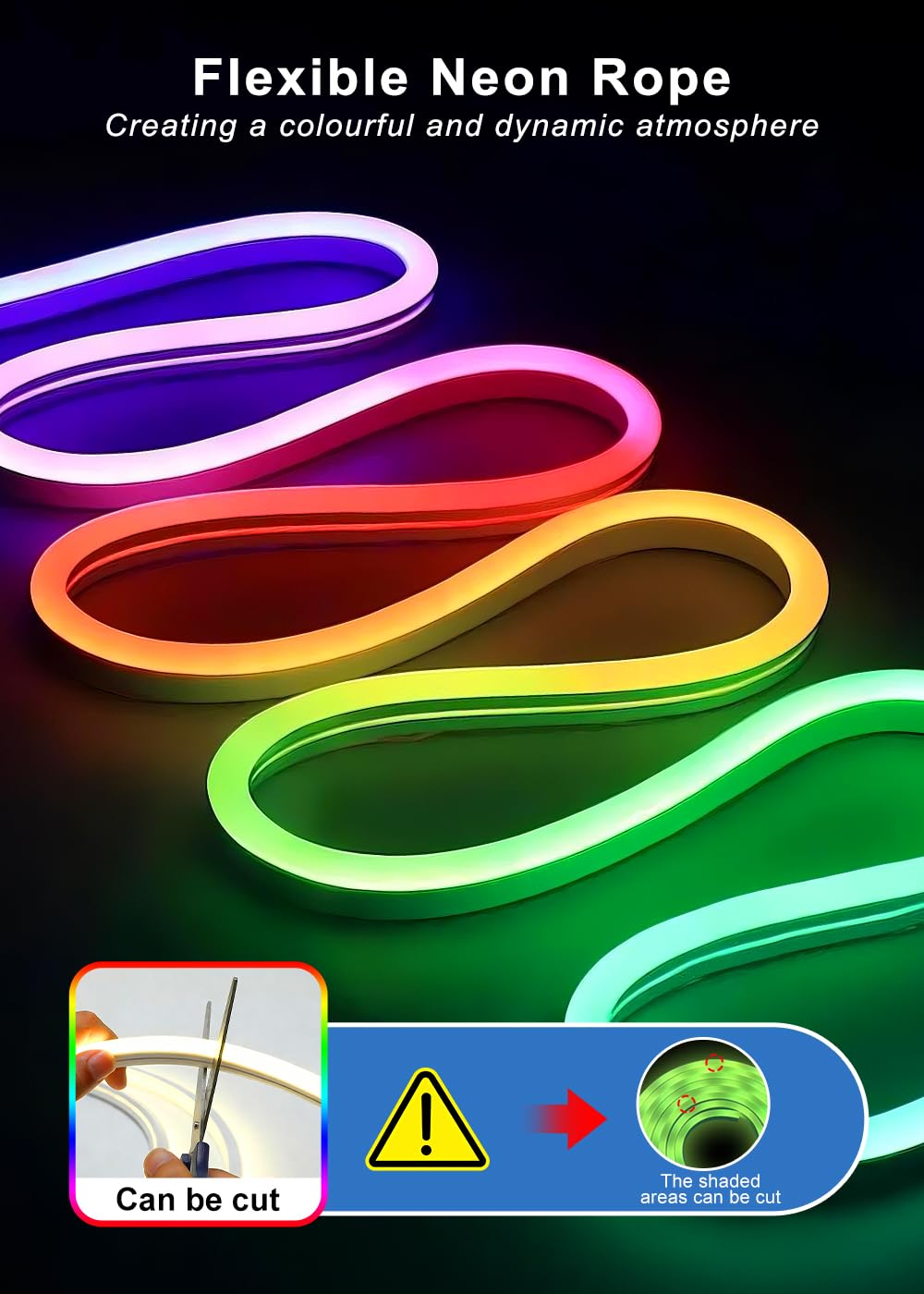 5m USB RGBIC Neon LED Strip App & Remote Music Sync Waterproof 5V Flexible – RGB