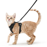 Cat Harness Escape-Proof Adjustable Reflective Soft Chest Harness with Leash – Black XS