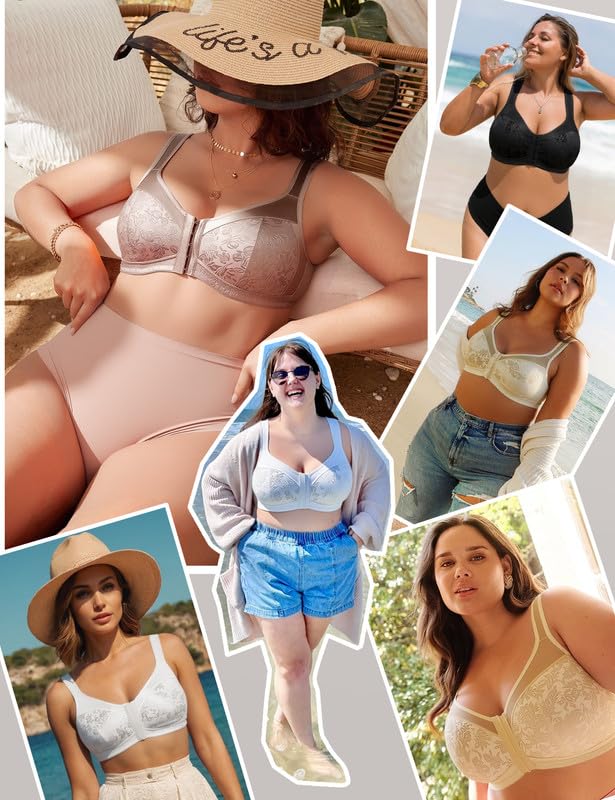 Minimizer Wireless T-Shirt Bra Front Closure Strong Support Plus Size – Beige 90B