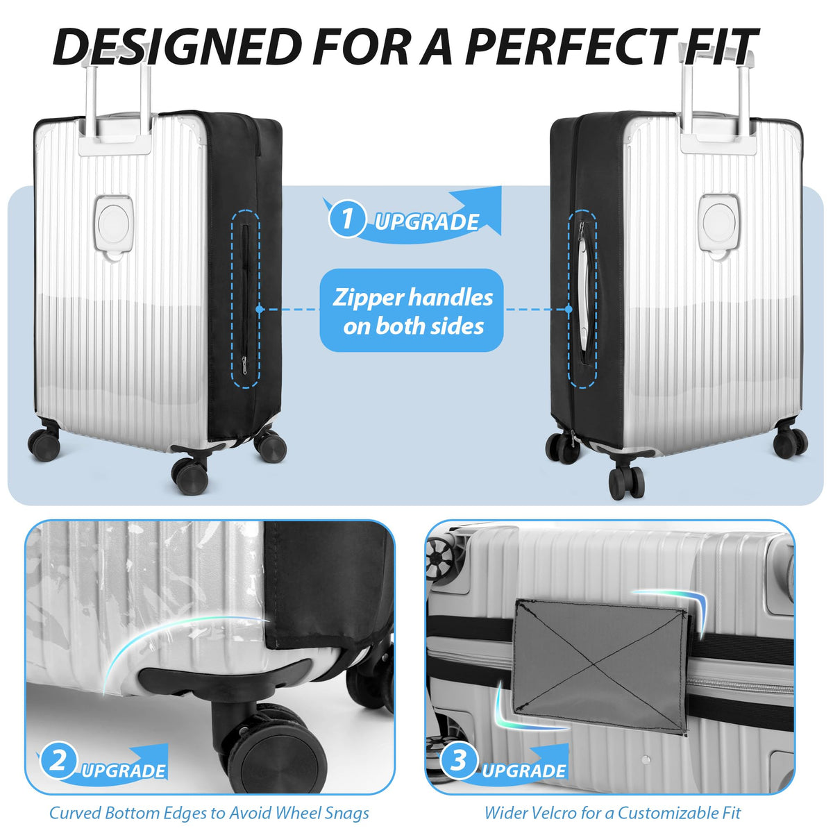Transparent Elastic PVC Luggage Cover Waterproof Suitcase Protector – Black 20in