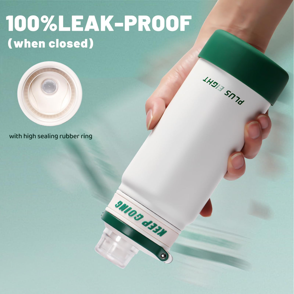 Stainless Steel Water Bottle 650ml Leakproof Straw Lid Anti-Dust – White