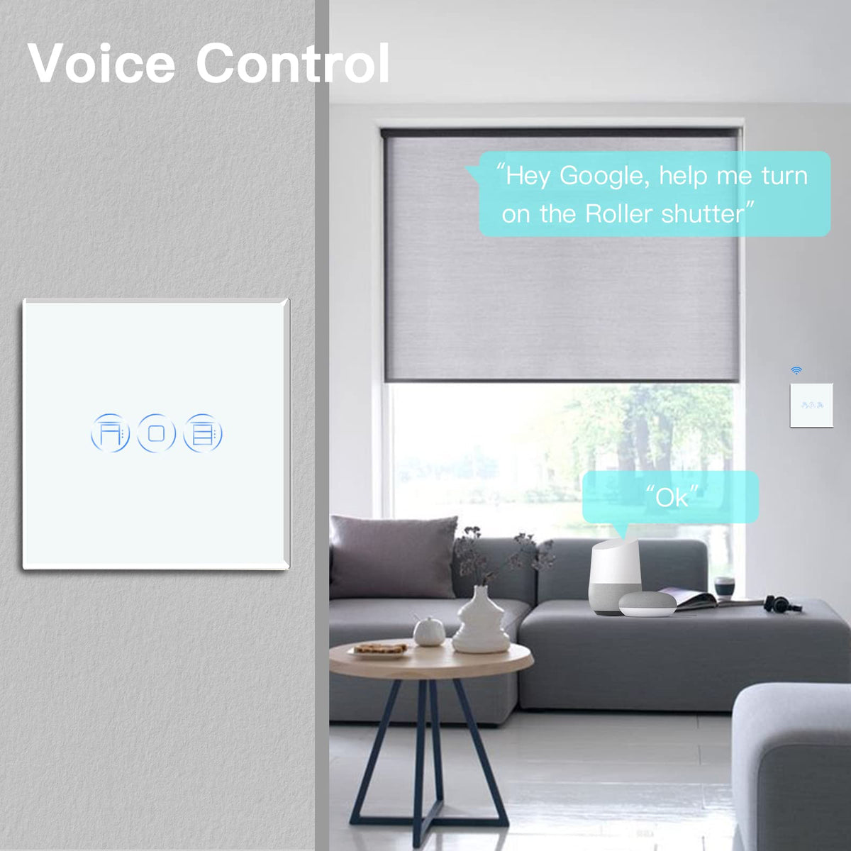 BSEED WiFi Smart Roller Shutter Switch, Remote Control and Timer Function with Smart Life/Tuya APP, Works with Alexa Echo and Google Home, WiFi Blind Switch with Touch Panel White