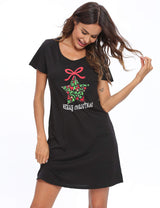 Women’s Cotton Nightdress Printed Short Sleeve Sleepshirt – Christmas XL