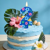 Birthday Number Cake Candle Hawaiian Floral Topper - Blue Number 2