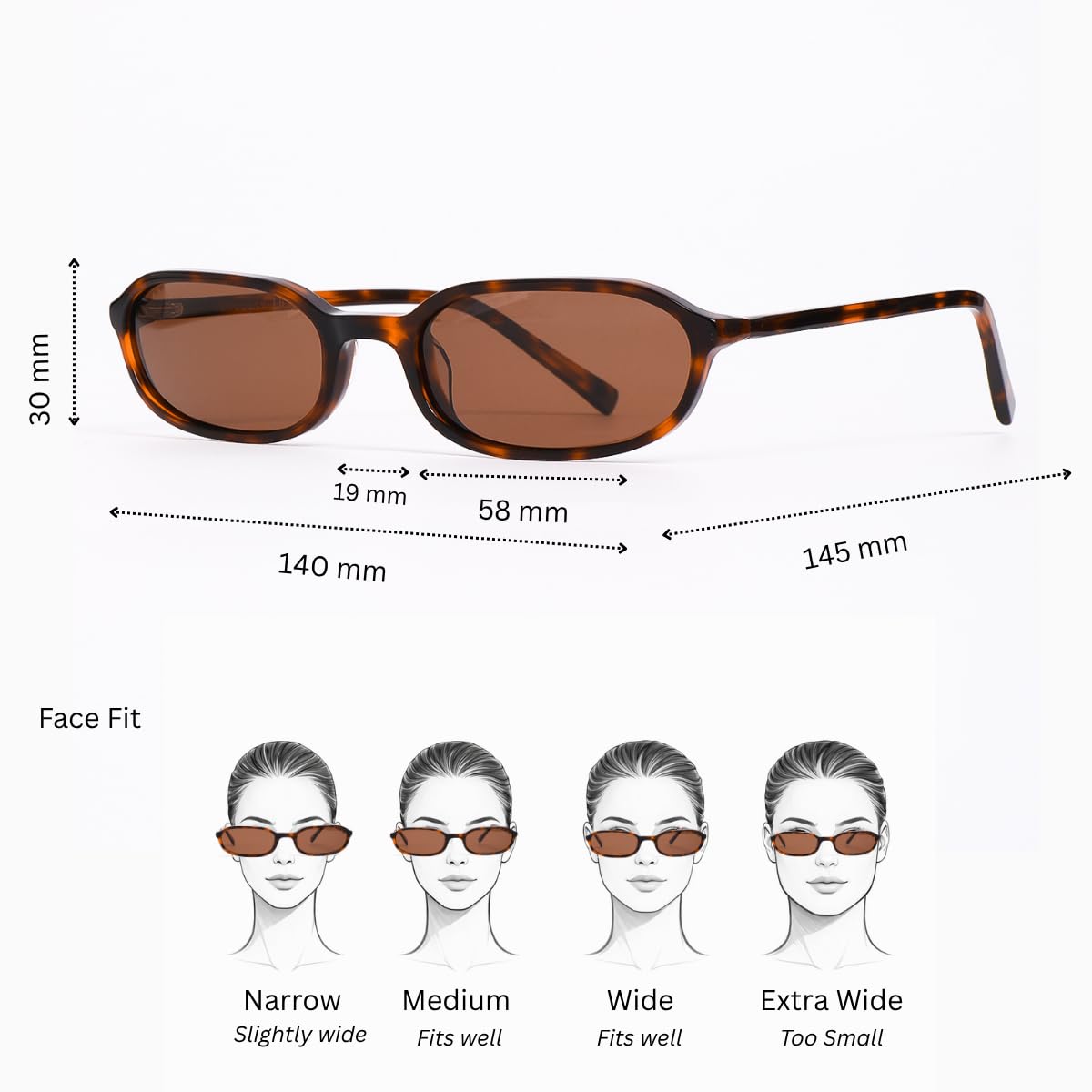 Rectangular Polarised Sunglasses Slim Acetate Frame 90s Unisex – Brown