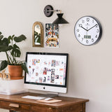Lafocuse Silent Wall Clock with Calendar Digital LCD, Modern Wall Clock with Date Day of the Week and Thermometer, Black Analog Quartz Clock for Living Room Bedroom Office Kitchen 30cm