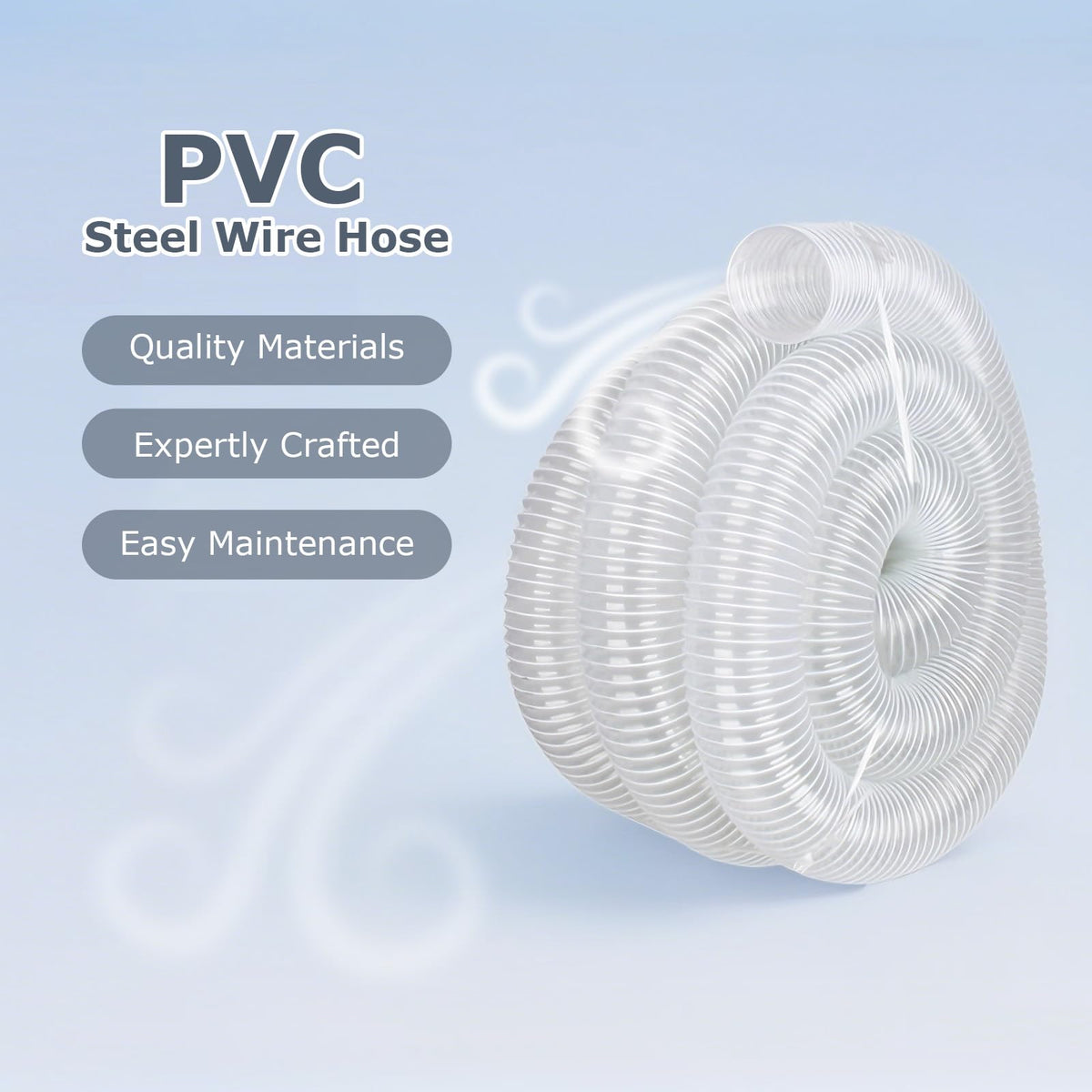 Furtun spiralat flexibil transparent din PVC pentru aspirare praf și rumeguș 50 mm