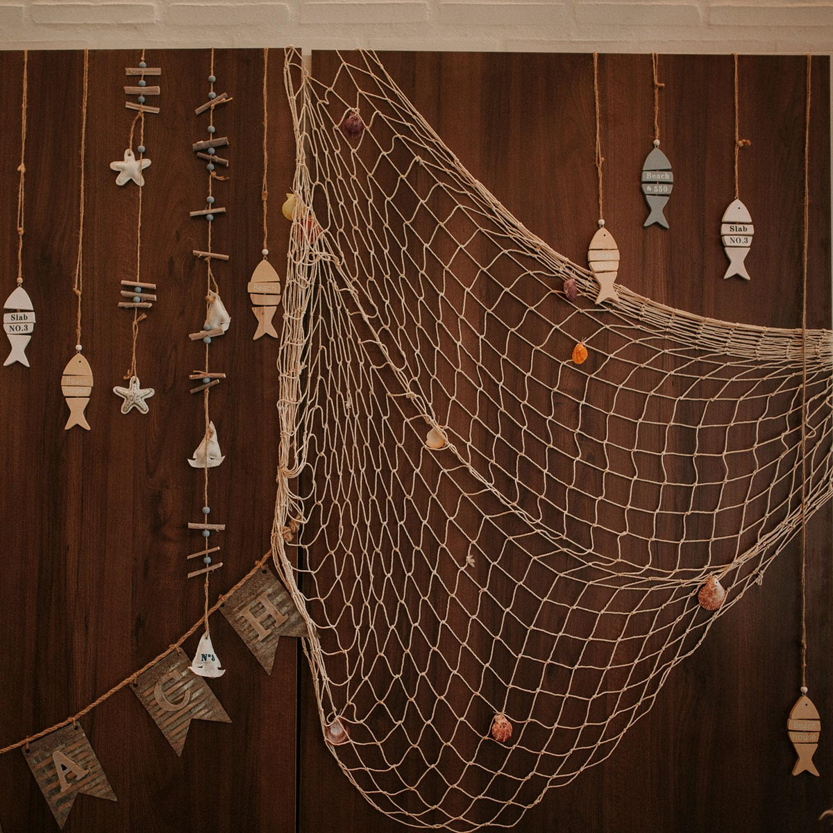 Decorative Fishing Net 200x100cm Mediterranean Style With Shells Photography Prop – Light Pink
