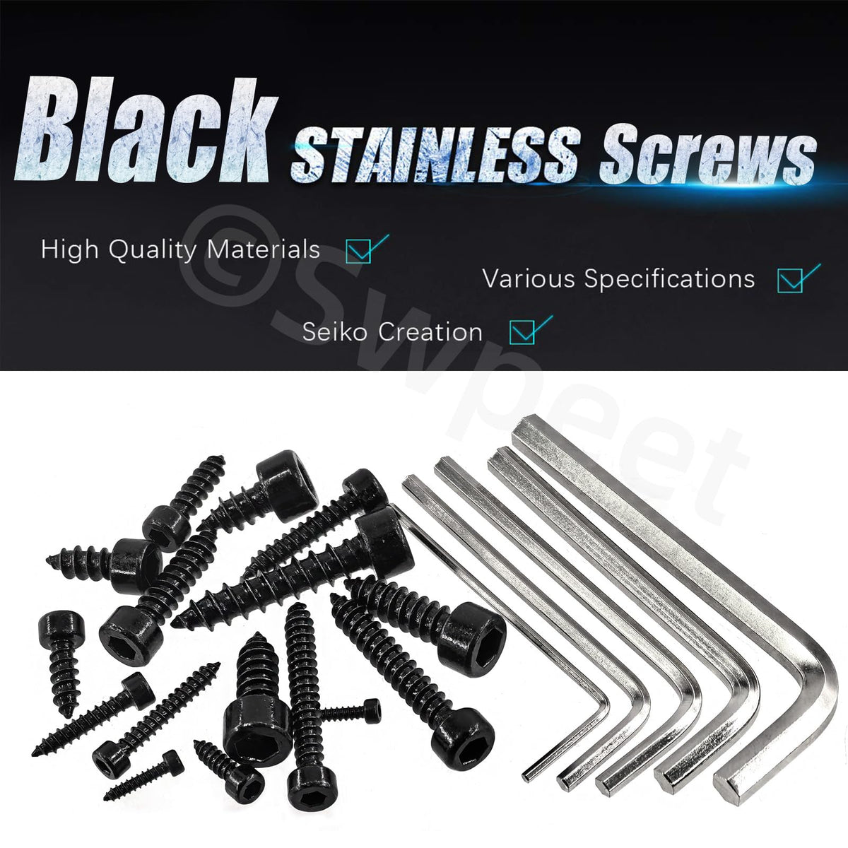 Stainless Steel Self-Tapping Hex Cap Screws Assortment M2-M6 125pc with Hex Keys – 125pc