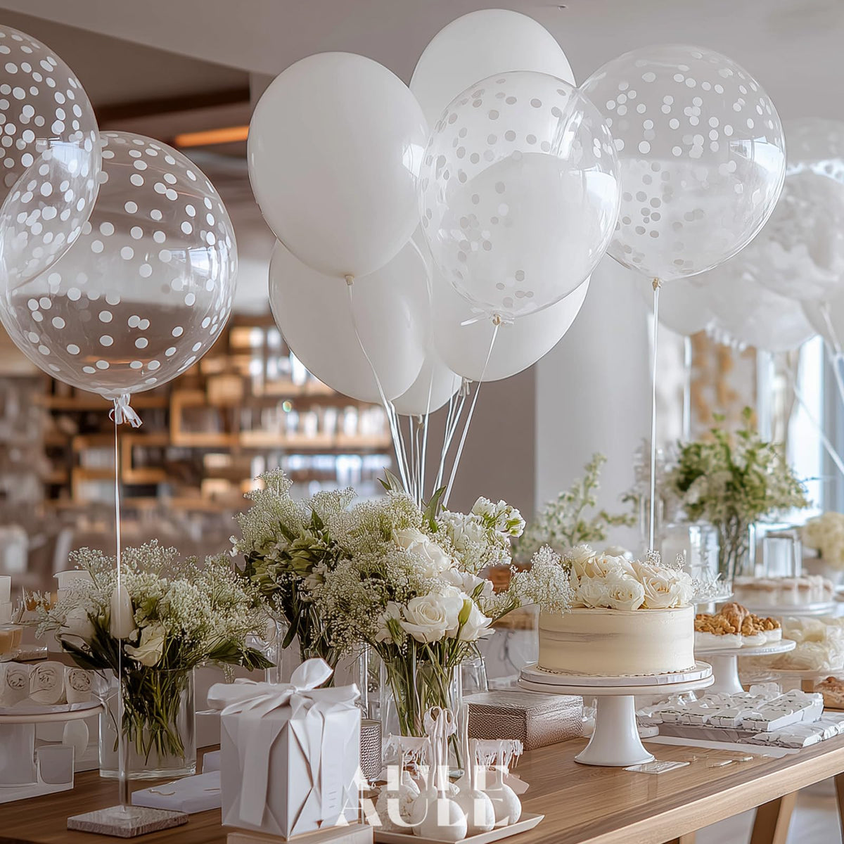 Baloane din latex cu heliu și confetti pentru petreceri 30 cm, set 42 bucăți – Alb