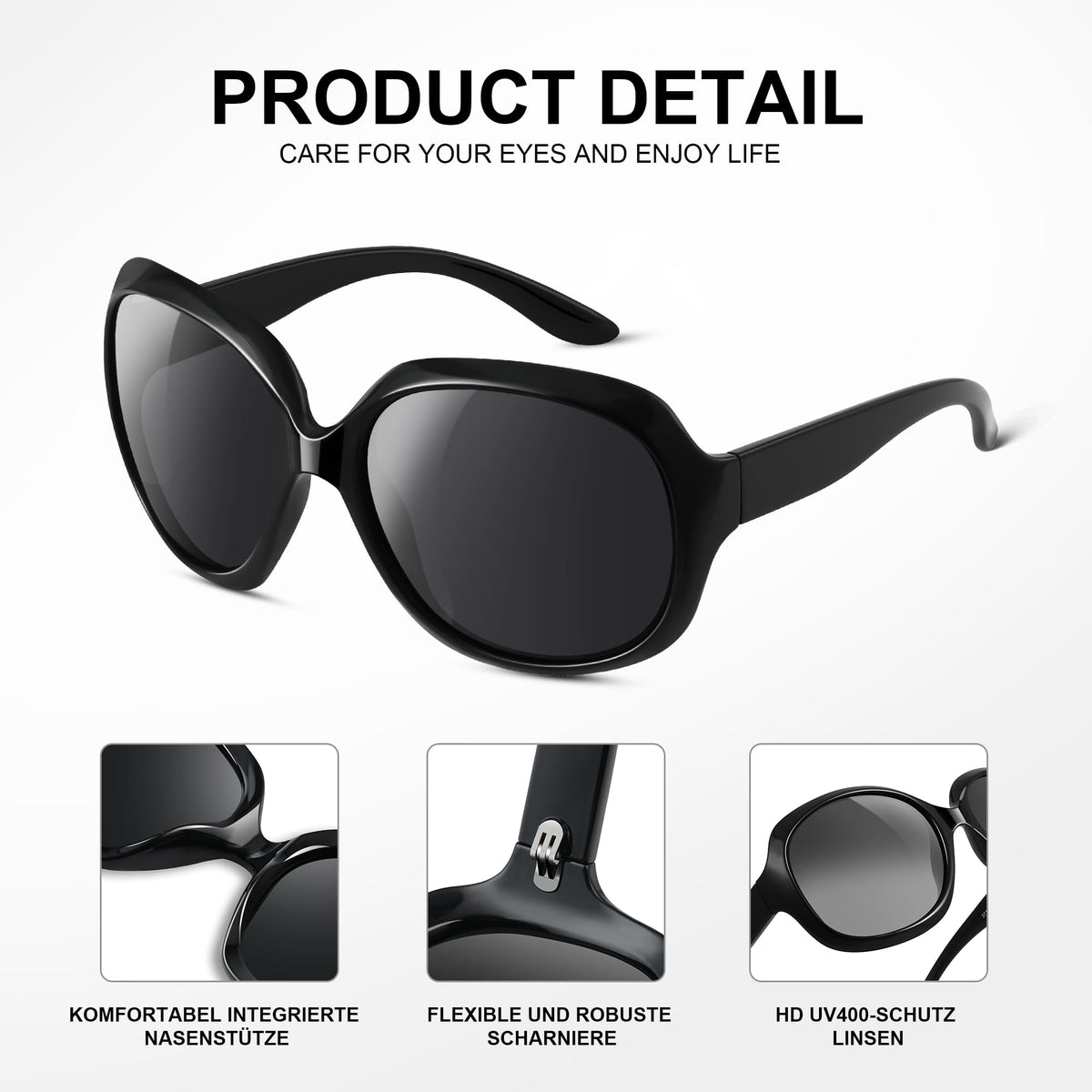 Ochelari de soare pătrați polarizați supradimensionați UV400 unisex – Negru/Roșu Mare
