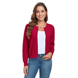 Women's Long Sleeve Knit Cardigan Buttoned Round Neck – Red M