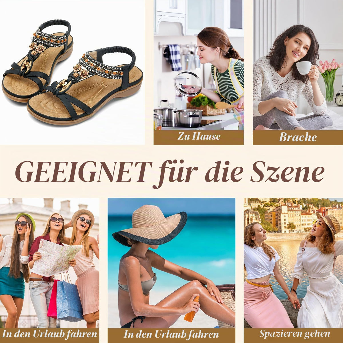 Women's Flat Sandals Rhinestone Bohemian Elastic Ankle Flip Flops