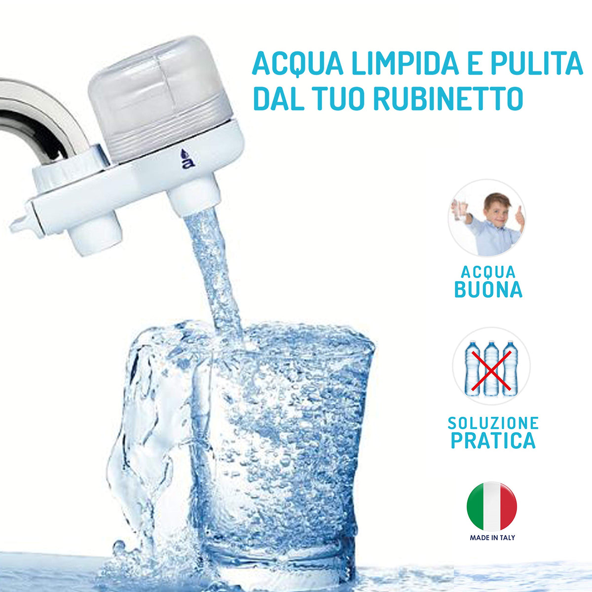 Filtru de apă pentru robinet 2000L anticalcar cu 2 cartușe filtrante – Alb