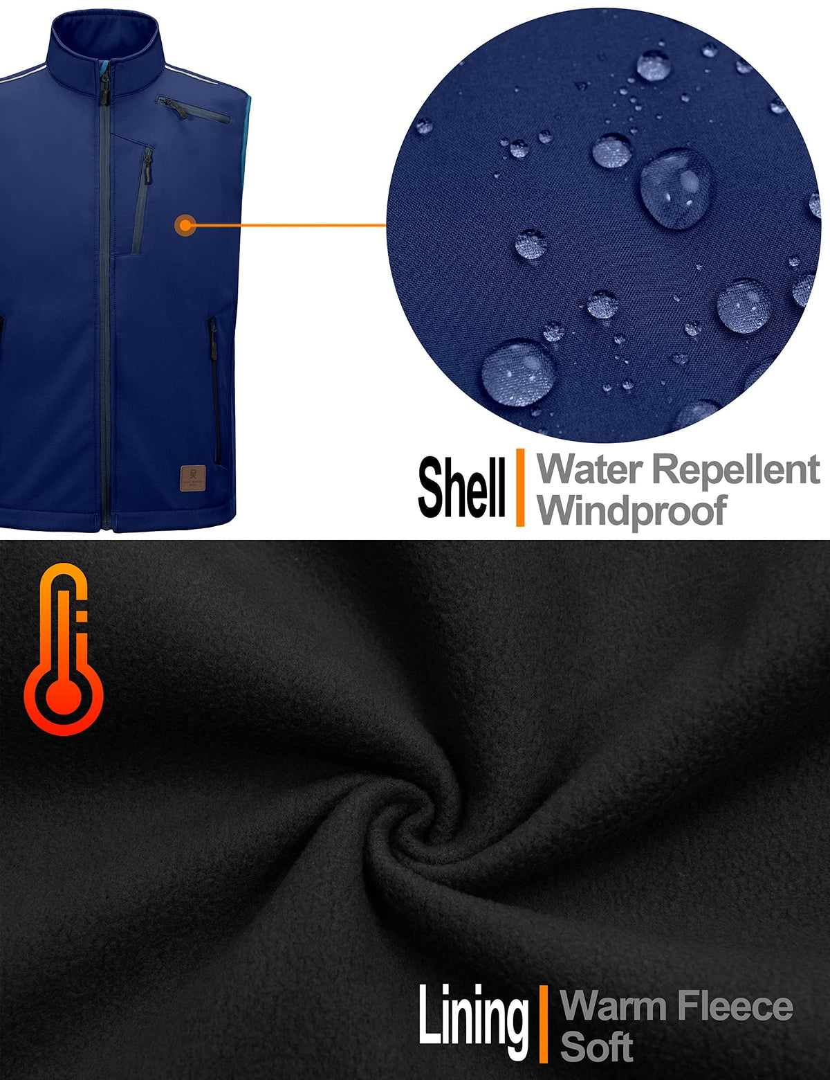 Vestă softshell bărbați căptușită cu fleece rezistentă la vânt – Albastru închis M