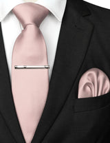 Men's Silk Tie & Pocket Square Set with Tie Clip - Apricot