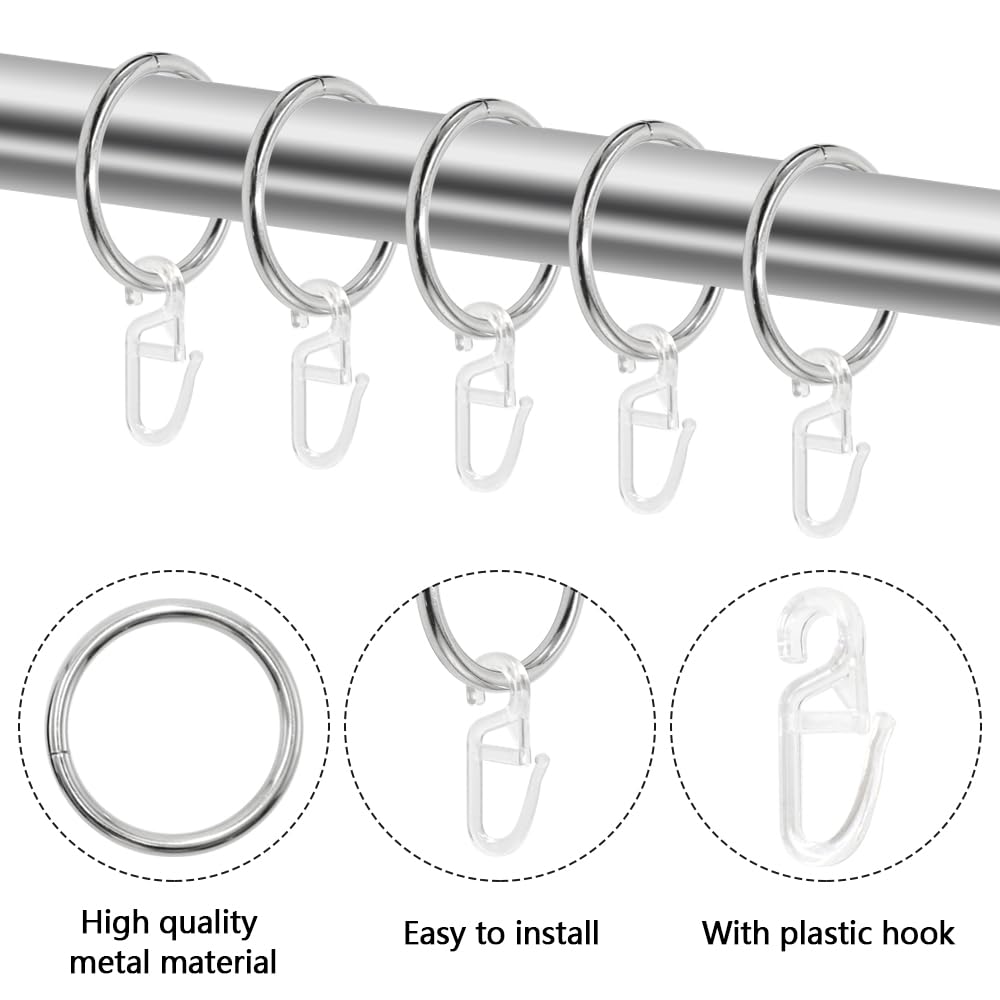 Curtain Rings & Hooks 50 Metal + 50 Plastic 30mm Inner Dia for Rods – White