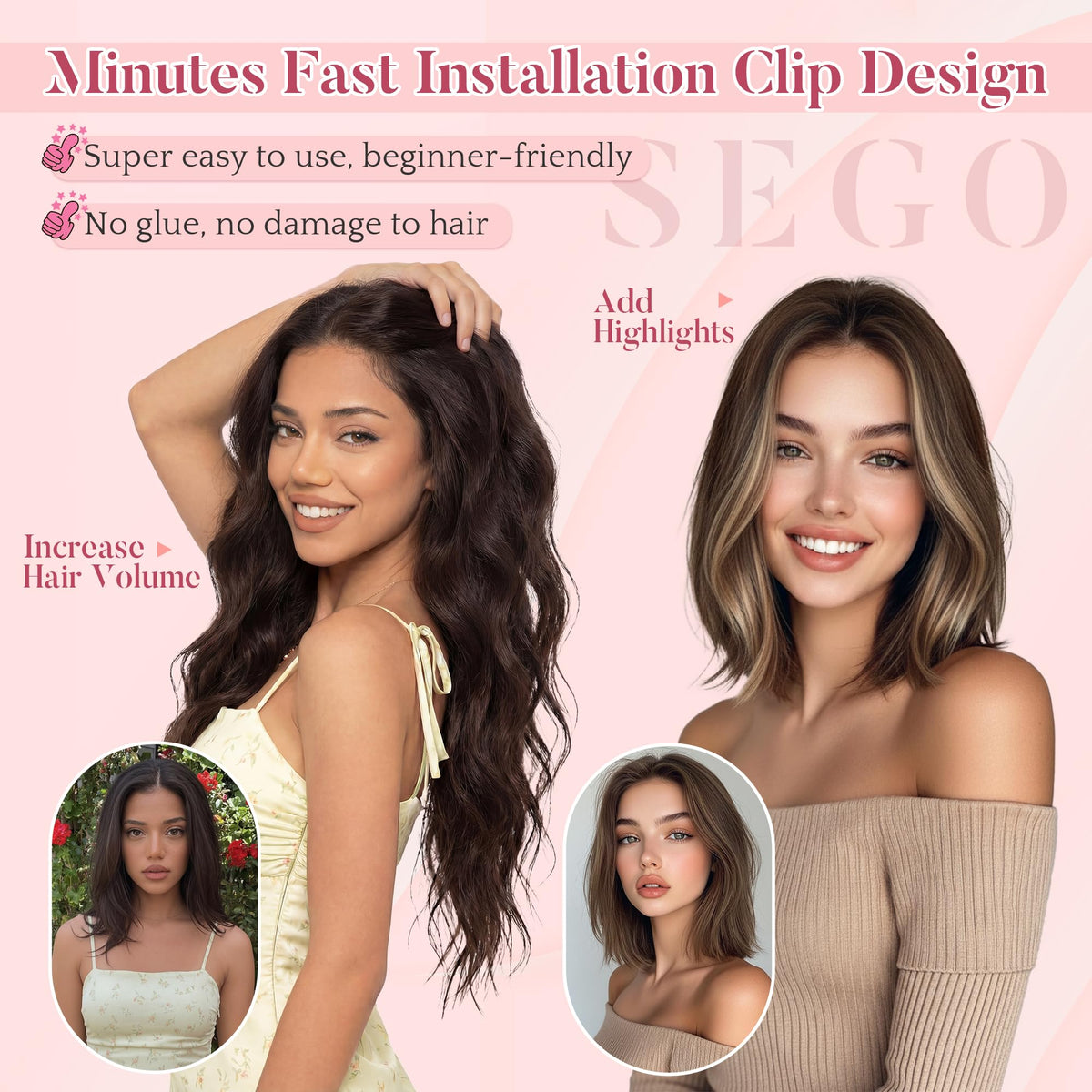 Clip-in Human Hair Extensions Remy Real 5pcs 7-Clips – 25cm 6P613R