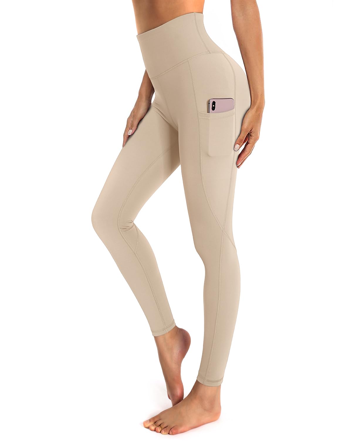 Pantaloni de yoga și fitness cu talie înaltă și buzunare OUGES – Kaki S