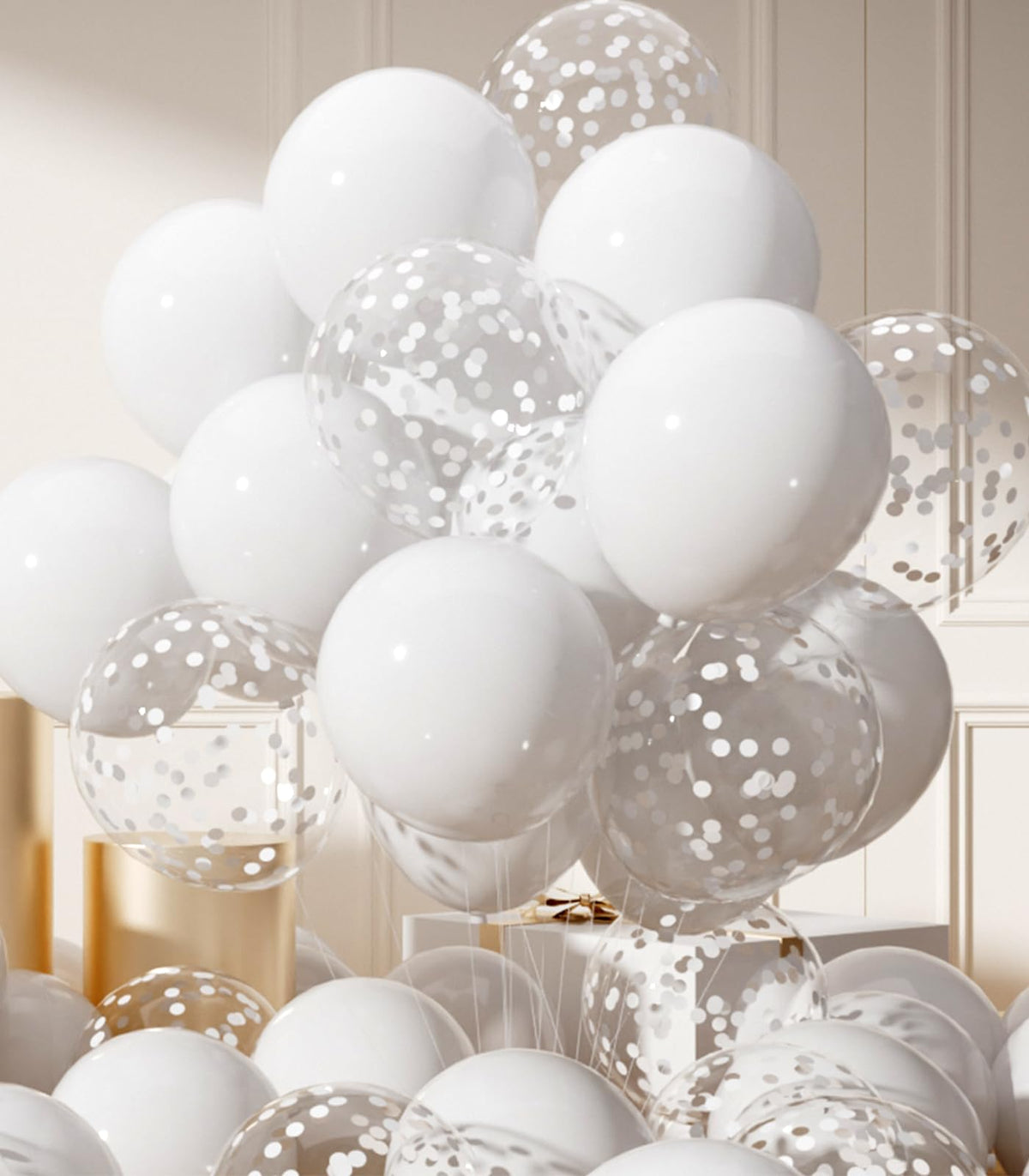Baloane din latex cu heliu și confetti pentru petreceri 30 cm, set 42 bucăți – Alb