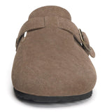 Men's and Women's Clogs and Mules Closed Toe Cork Leather Slippers Garden Shoes Sandals with Adjustable Buckle Comfortable Dark Brown 39