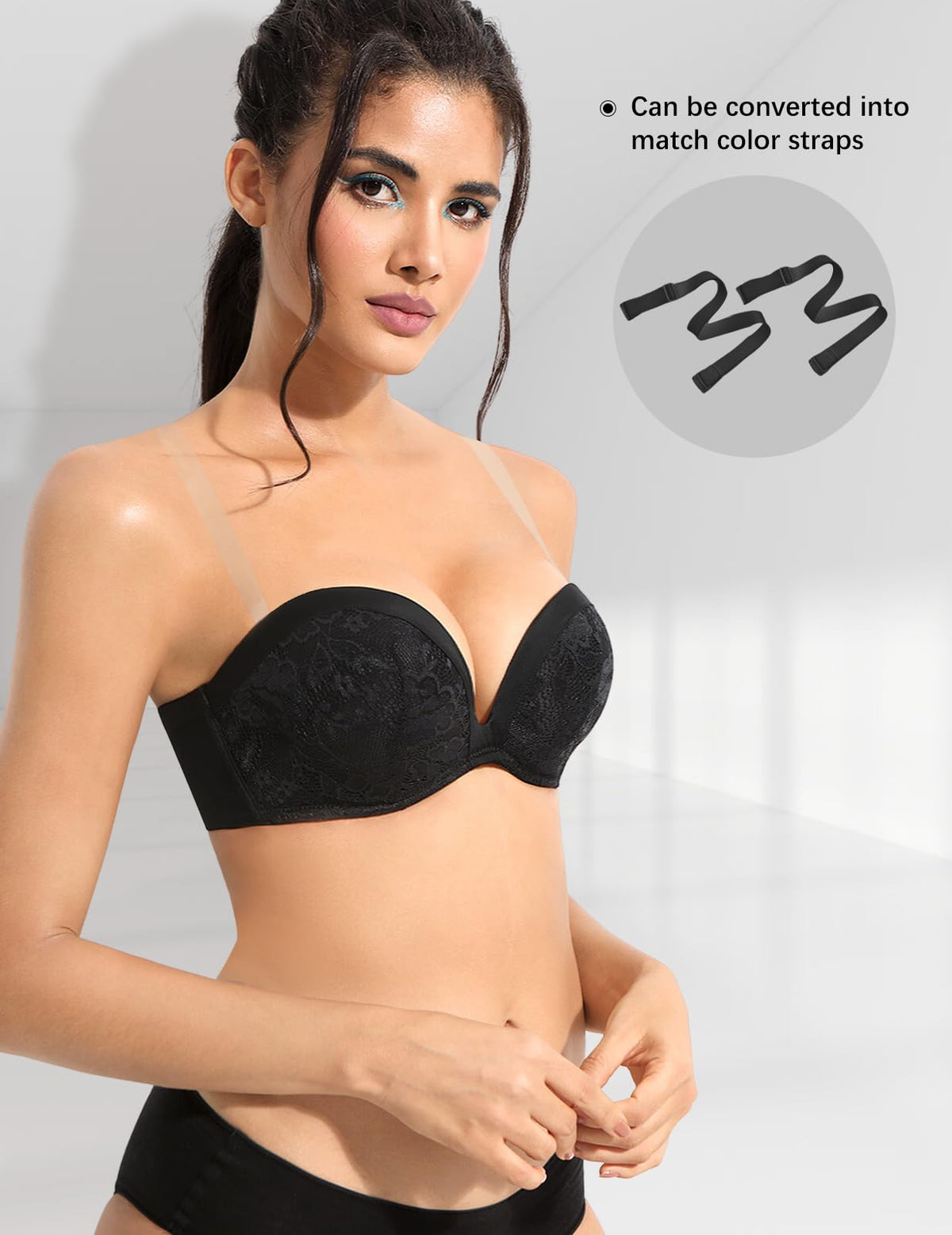 Push-Up Strapless Bra Padded Multiway Underwire – Black 36B