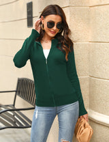 Cardigan tricotat damă cu fermoar și mânecă lungă – Verde M