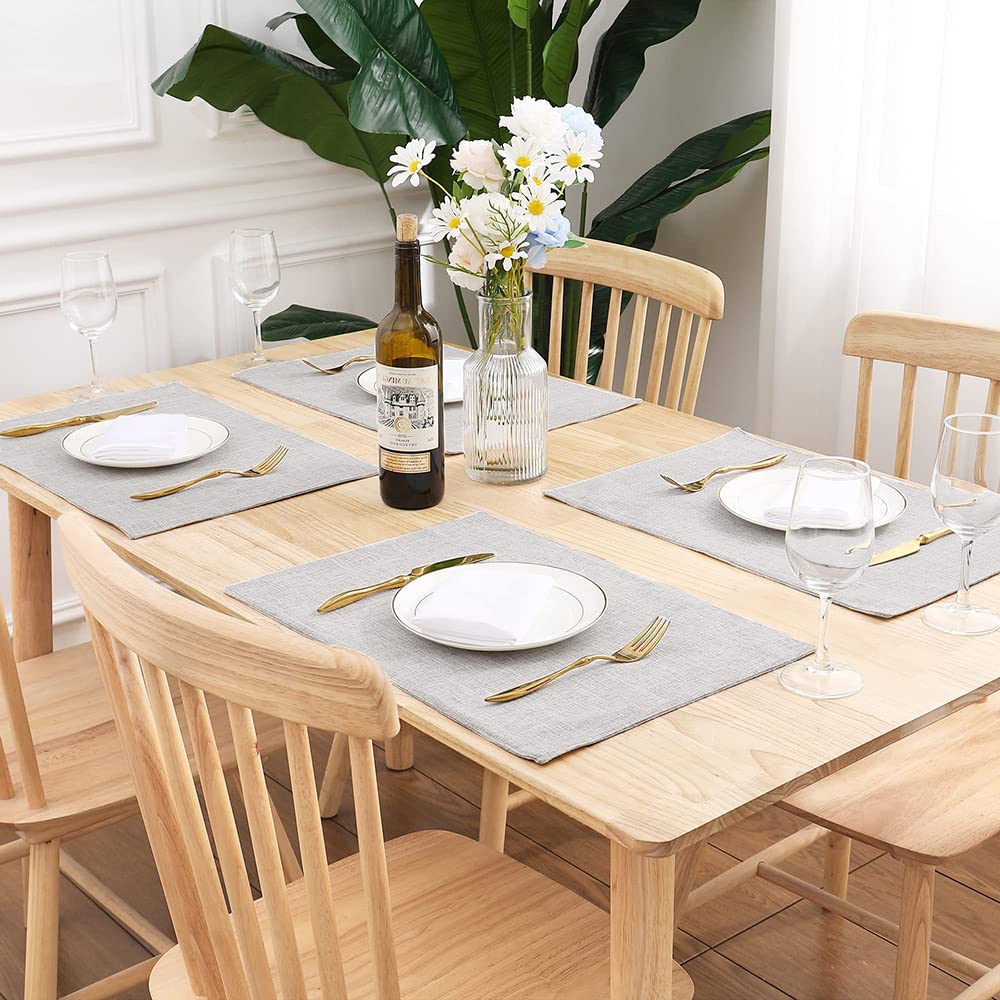 Set of 4 Placemats Linen-Look Water-Repellent Lotus Effect Practical Dining Mats – Grey 30x45 cm