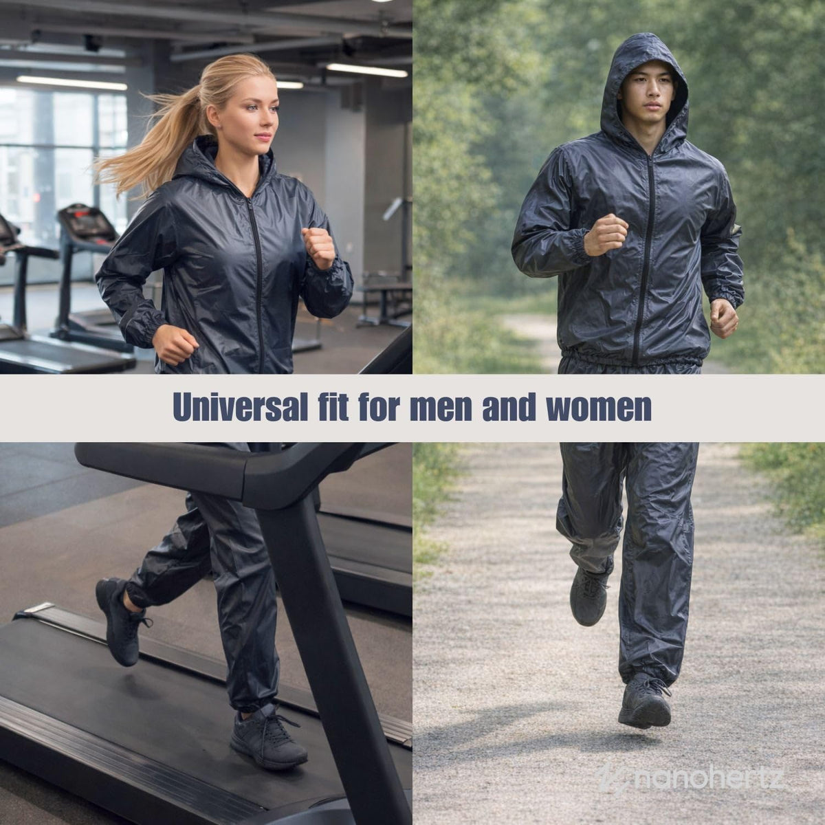 Costum termic de slăbit cu efect de saună jachetă și pantaloni unisex – Gri închis 3XL