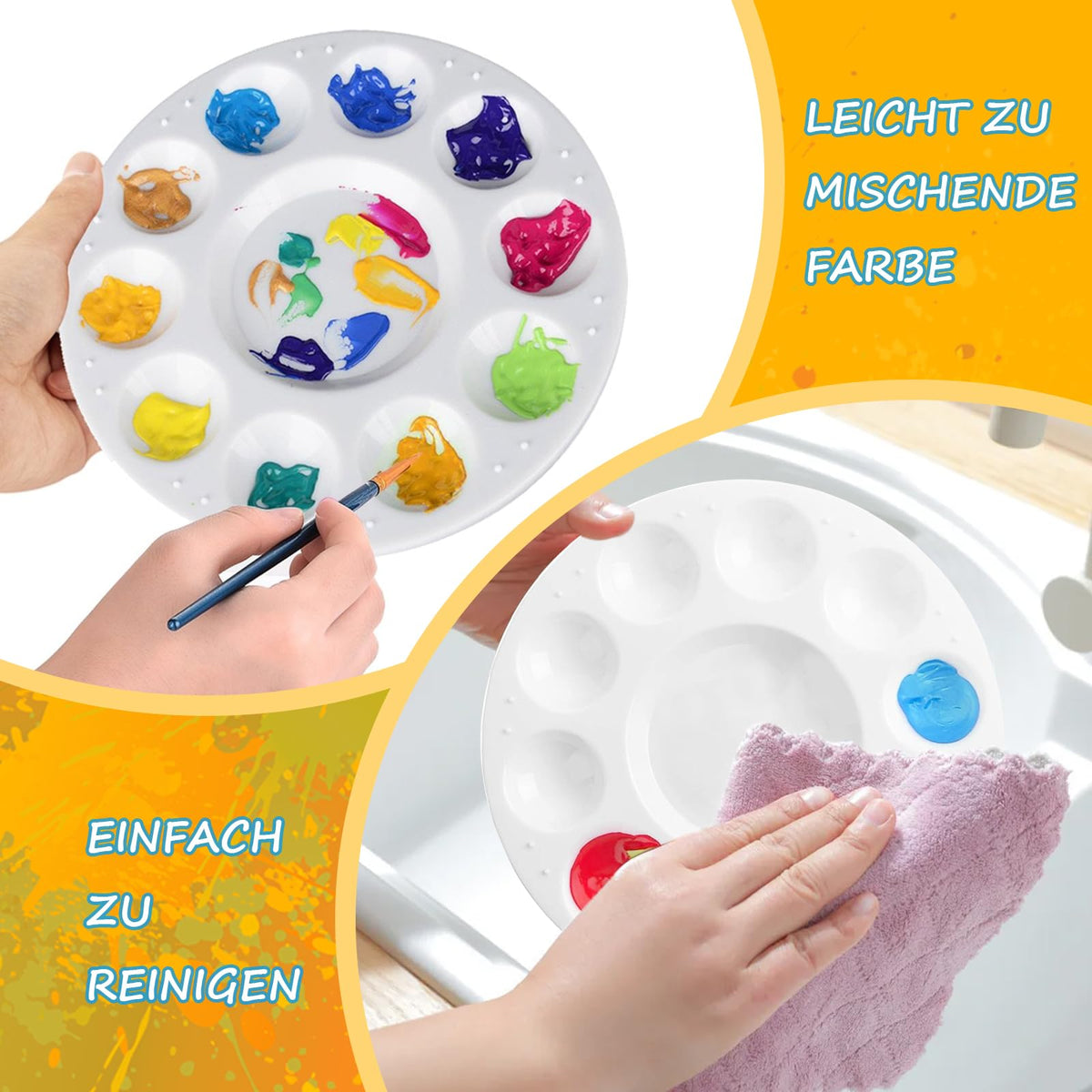 Round Plastic Mixing Palette 6-piece 15.8cm 11 Mixing Areas for Paints – White