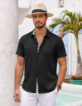 Cămașă casual de plajă bărbați lejeră cu mânecă scurtă și buzunar – Negru XL