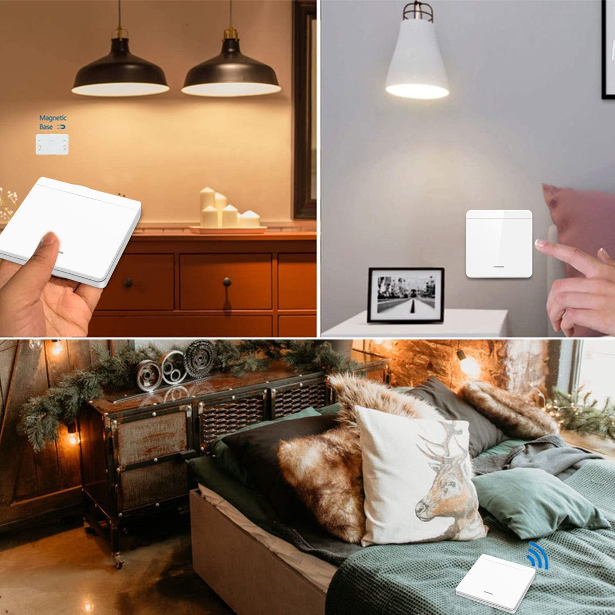 Tedeligo wireless light switch set, removable wireless wall switch transmitter, 100 m wireless control range for lighting devices up to 2300 W, no wiring required, white wireless switch