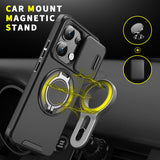 Husă antisoc pentru Xiaomi 14T Pro cu protecție glisantă cameră și inel rotativ 360° – Negru