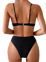 Costum de baie două piese damă cu armătură push-up și slip brazilian – Negru L
