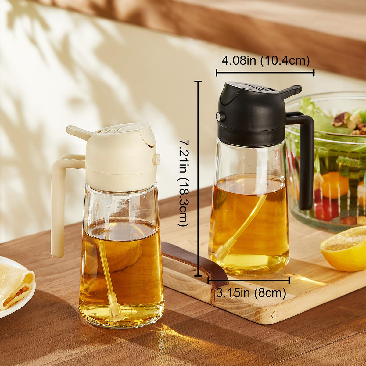 TrendPlain 16oz Oil Sprayer for Cooking Oil - 470ml Olive Oil Bottle - 2-in-1 Oil Dispenser and Oil Sprayer - Kitchen Gadgets for Cooking, Salad and Grill Black & Green