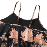 Women's Two-Piece Tankini Swimsuit High-Waist Shorts Double Ruffle Floral – Black S