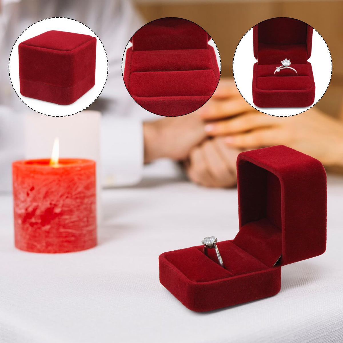 Velvet Ring Box Single Engagement Wedding Ring Box – Red