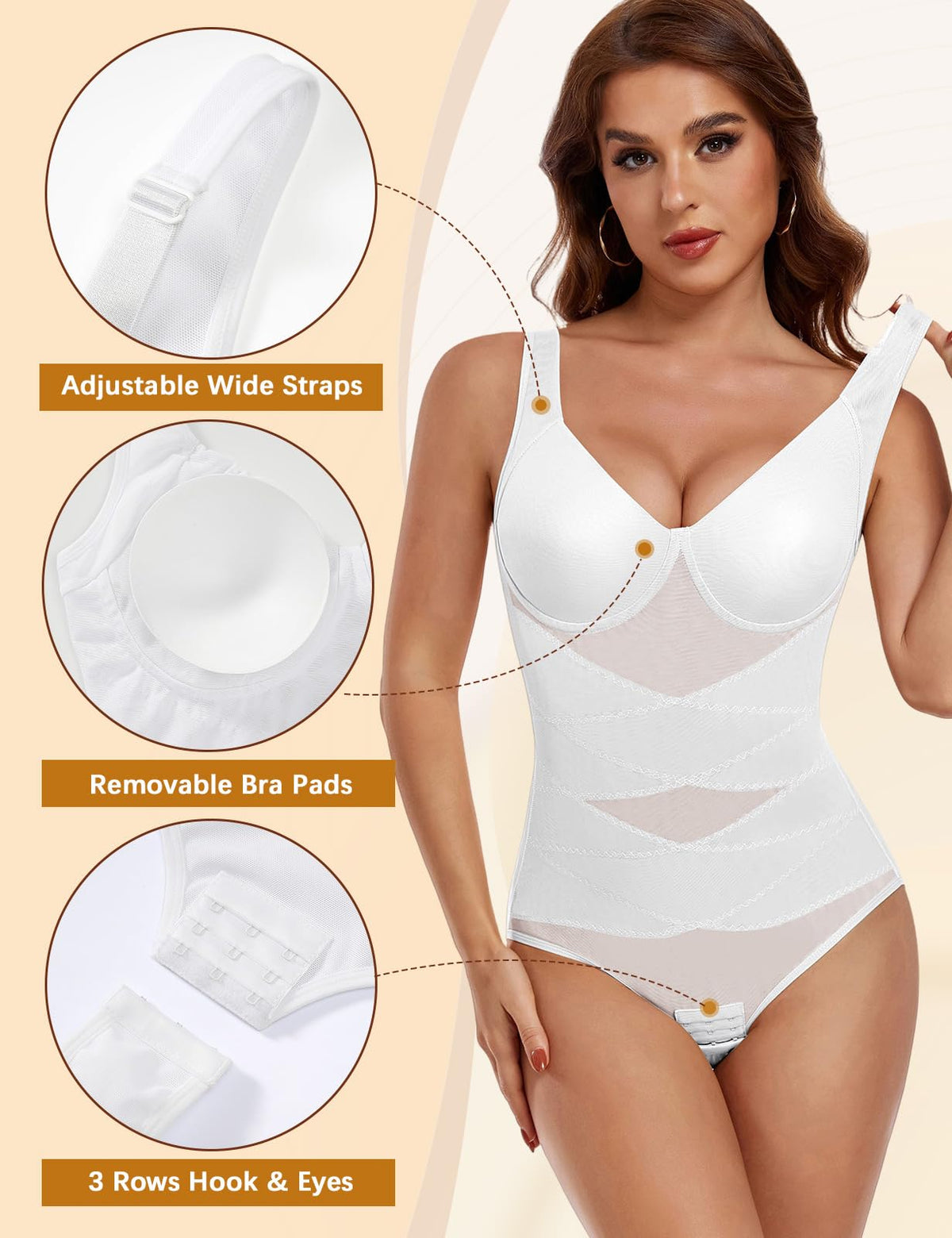 Body modelator sculptant damă decolteu în V aplatizare abdomen Yuson Girl – Alb L