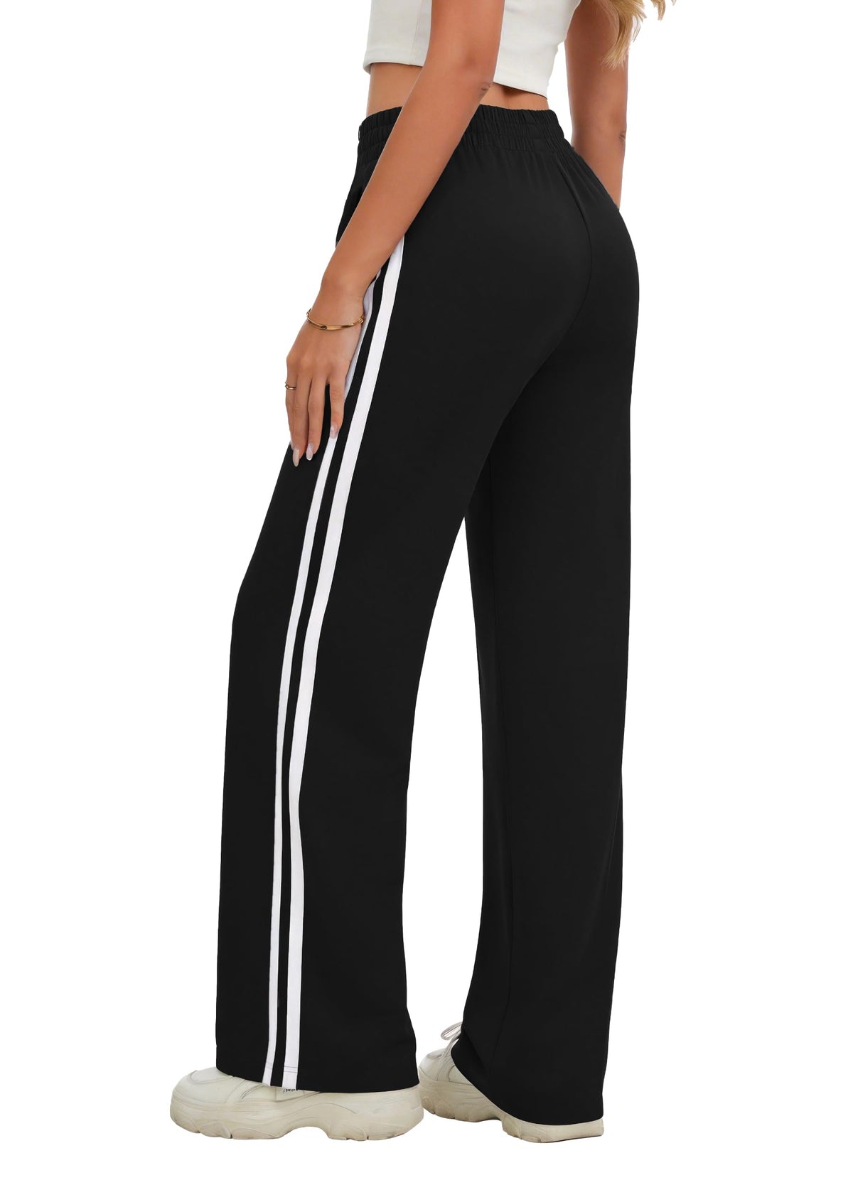 Women's Long Wide-Leg Jogging & Training Pants Leisure Sweatpants – Black L (71cm)