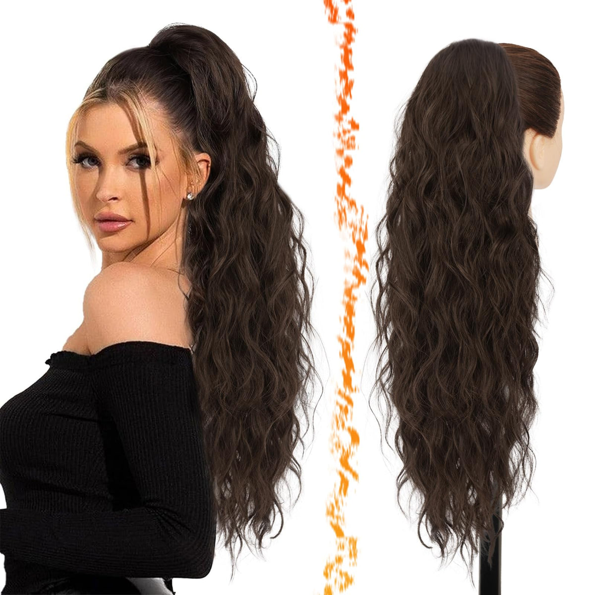 Ponytail Extension Curly Wavy 66cm Synthetic Clip-in Hairpiece – Brown